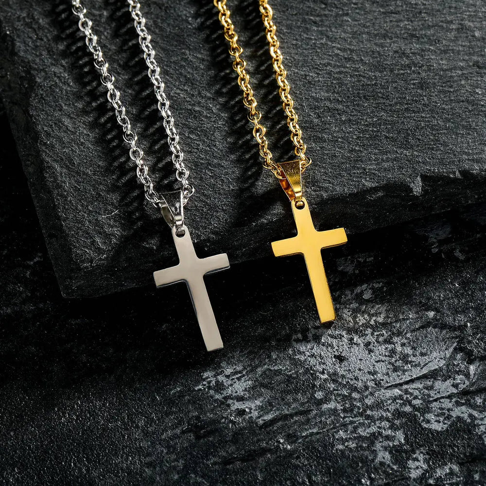 Stainless Steel Cross Pendant Necklace Minimal