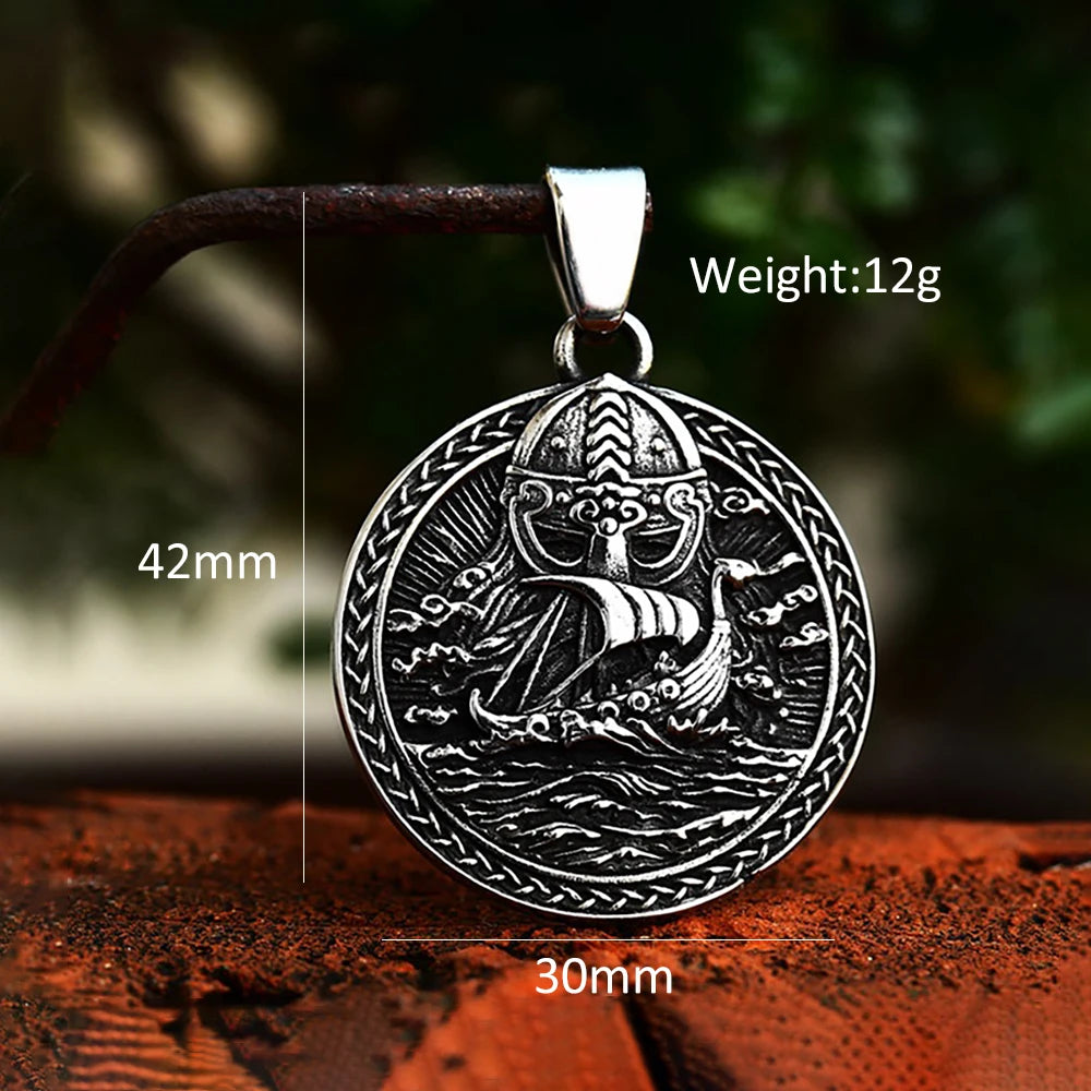Viking Pirate Ship Dragon Pendant — Stainless