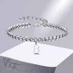 Vnox A-Z Initial Bracelets for Men Women, Never Fade Silver Color Stainless Steel Cuban Chain Bracelet with 26 Letter