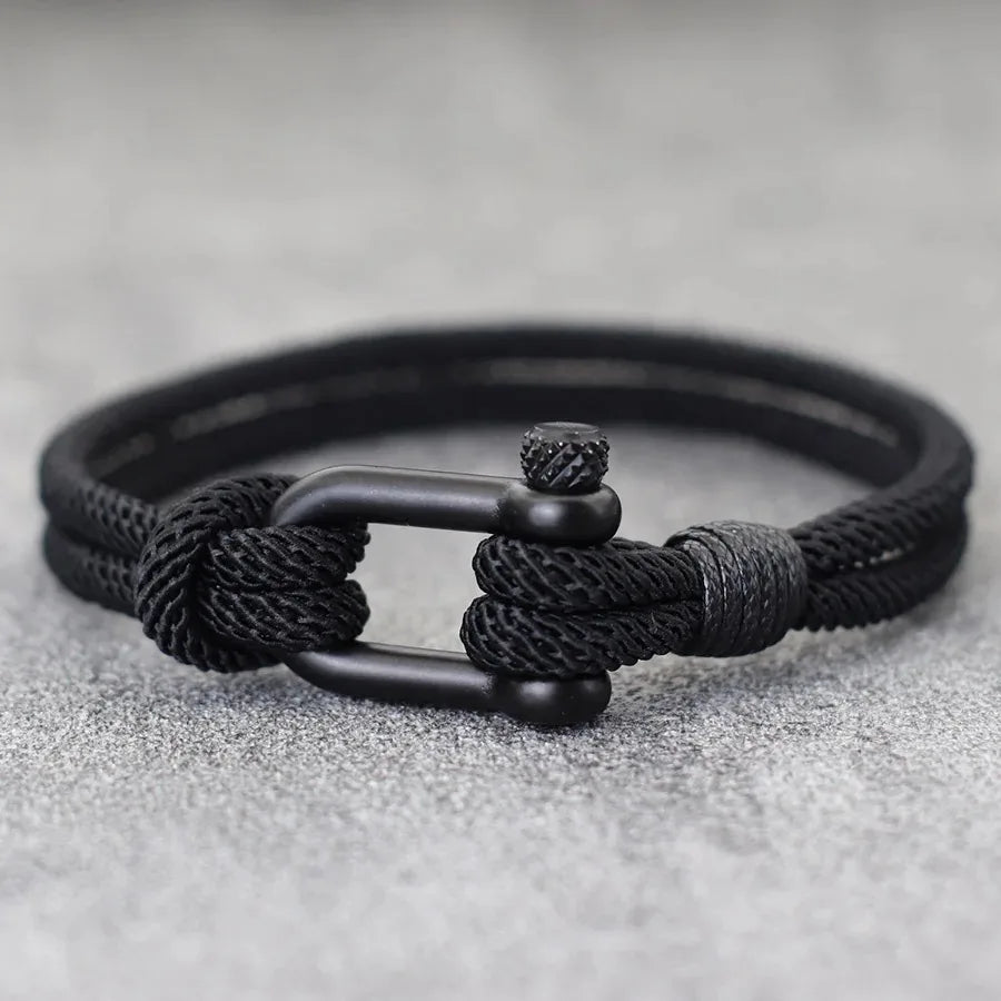 Hiphop Men Stainless Steel Bracelet with Detachable Buckle Nautical Wrap Braclet Bilayer Thread Bicycle Braslet Armband Herren