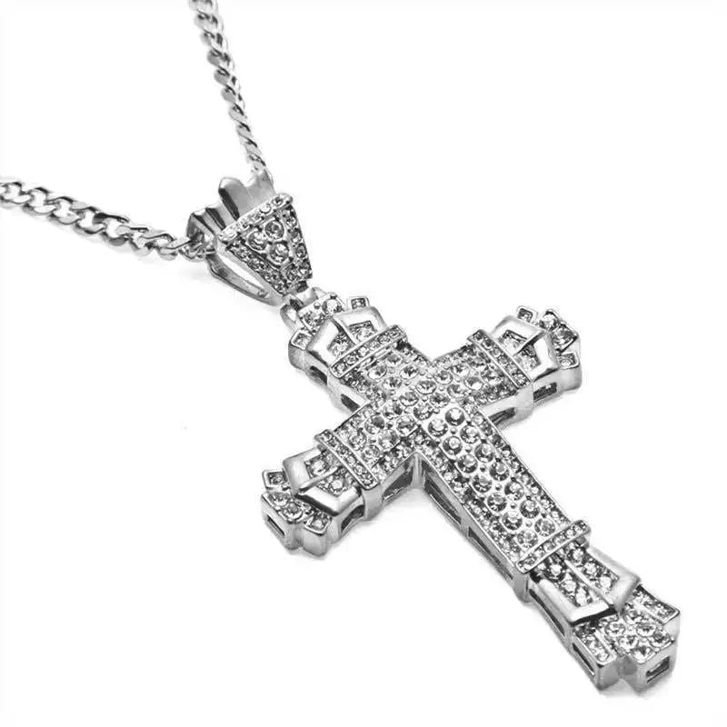 Rhinestone Christian Cross Pendant — Silver