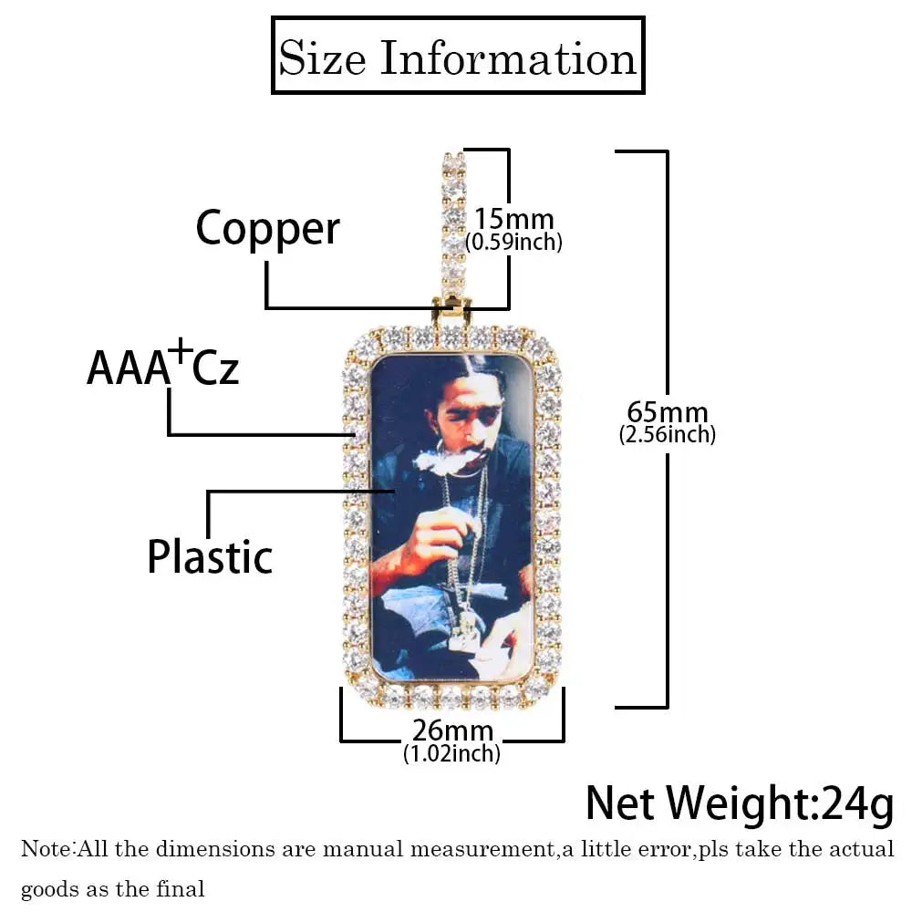 Iced Out Photo Pendant Necklace Rectangle
