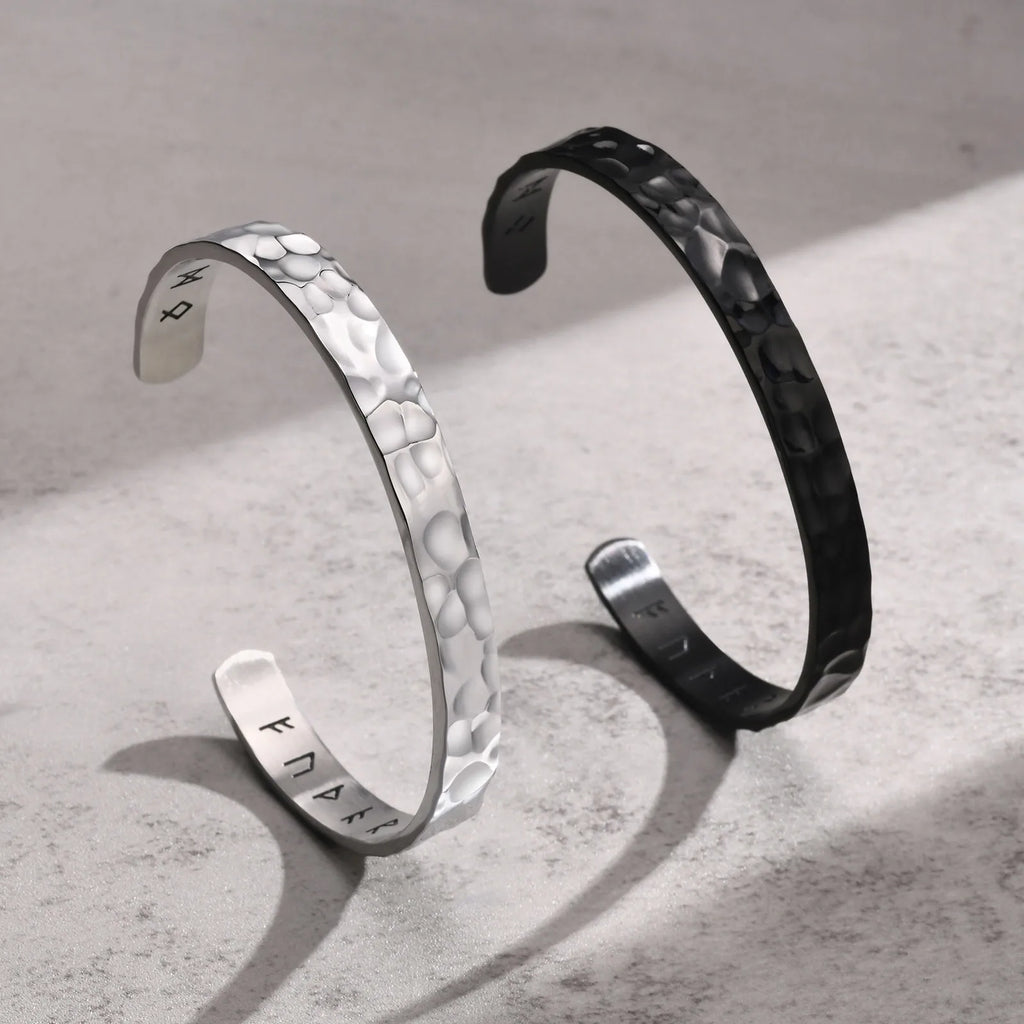 Vnox Norse Viking Bracelets for Men Women, Hand Crafted Hammered Stainless Steel Cuff Bangle Bracelet, Rock Punk Gift