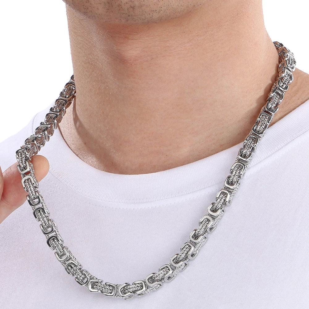 Men's 8MM Width 60CM Long Stainless Steel Twist Link Chain Necklace Classic Men's On Neck Jewelry Accessory 4 Color