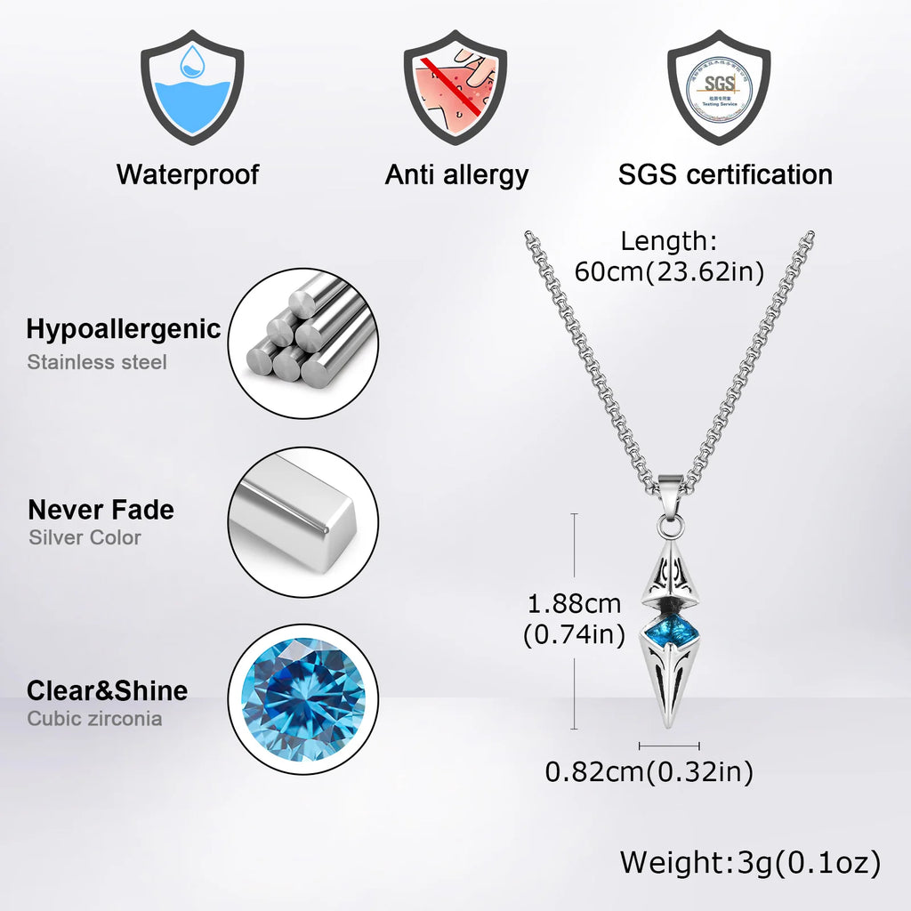 Blue Stone Geometric Pendant Necklace — Stainless Steel