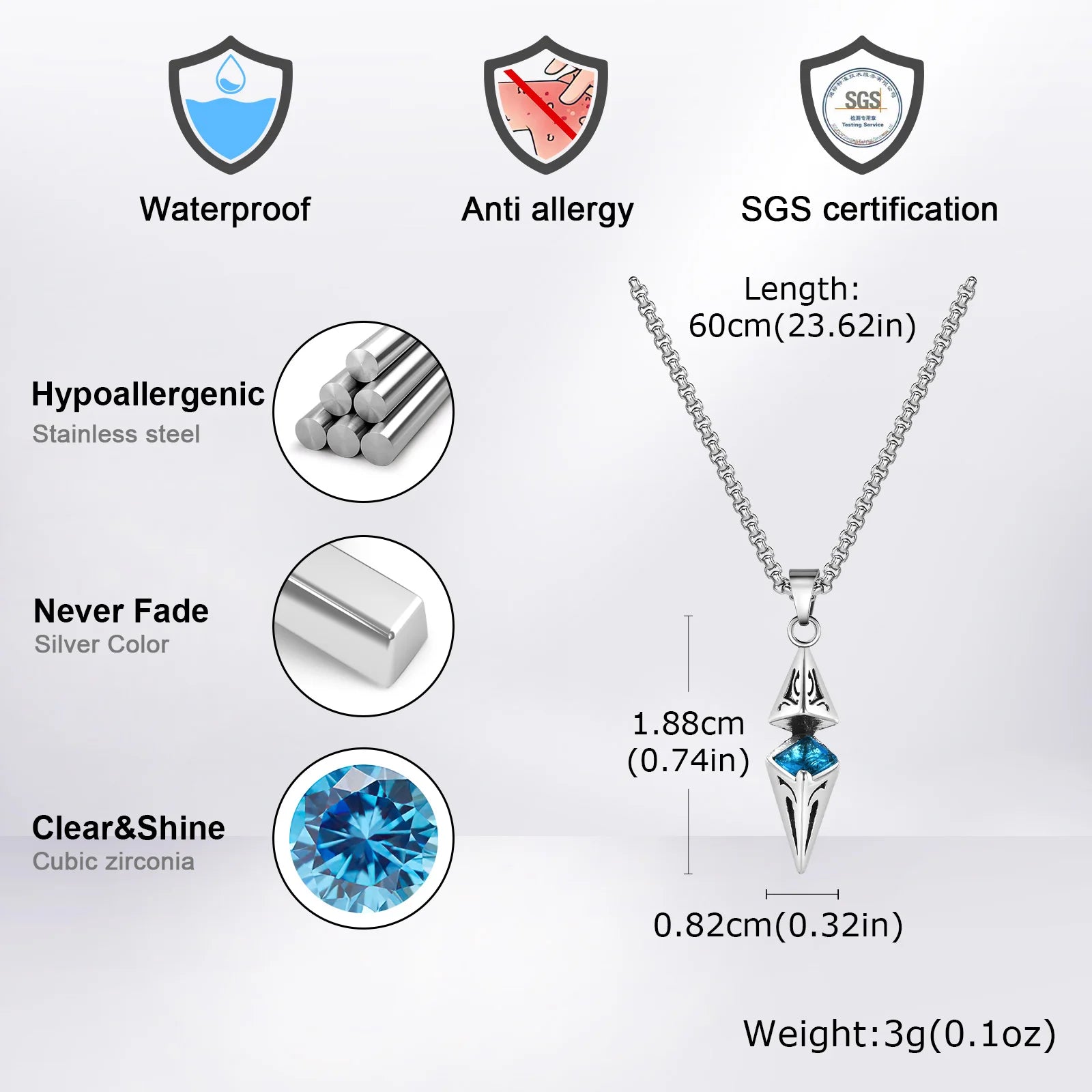 Blue Stone Geometric Pendant Necklace — Stainless Steel