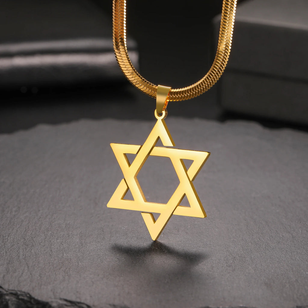 Star of David Snake Chain Necklace — Stainless Steel