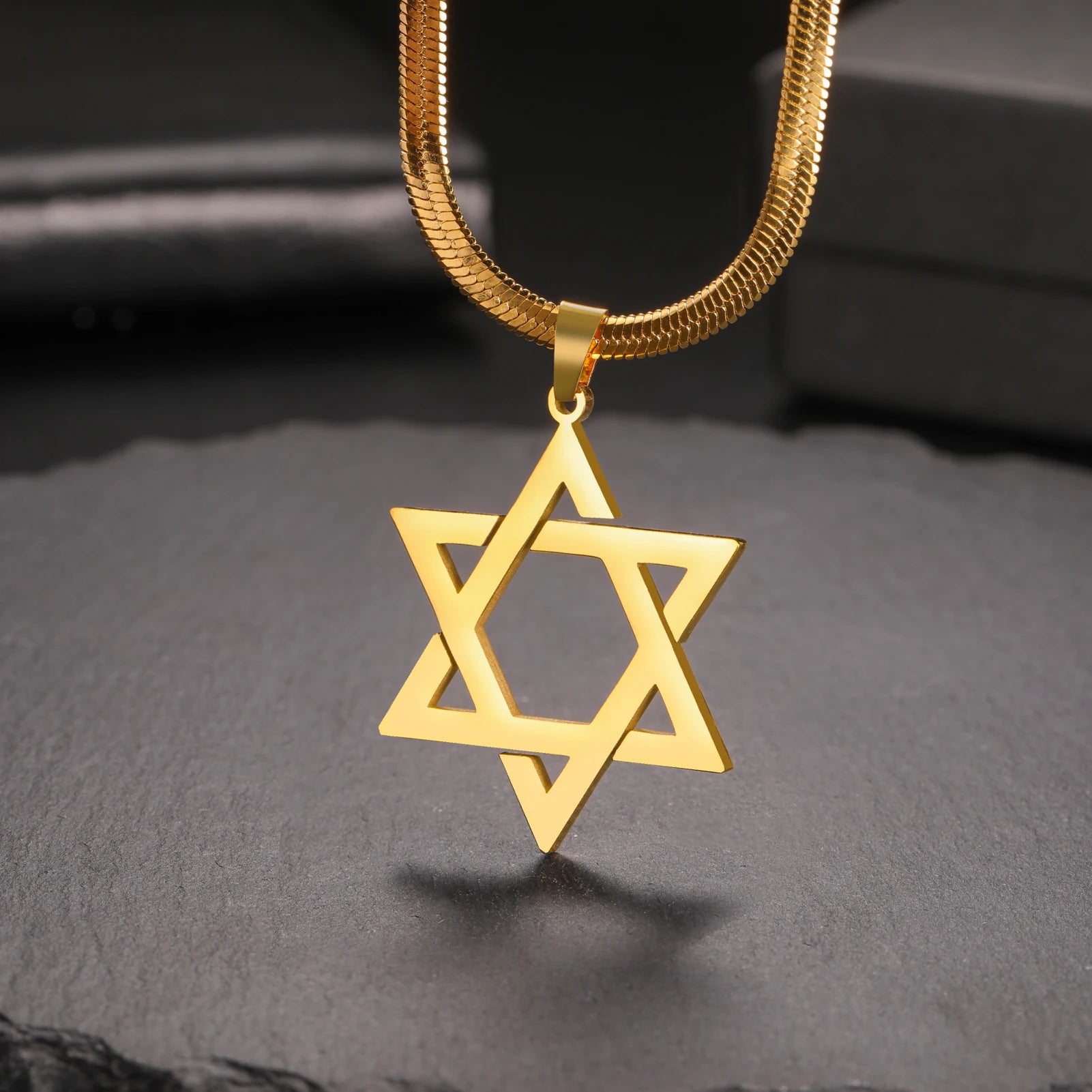 Star of David Snake Chain Necklace — Stainless Steel