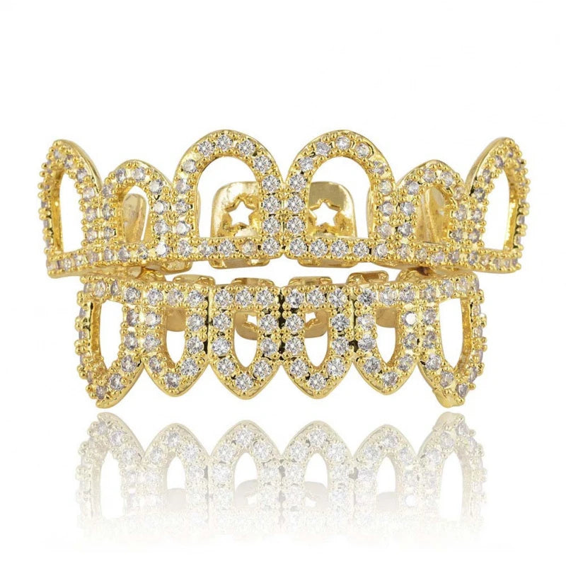 New Grillz Teeth Men Grills Your Teeth Top Bottom Set Brass Dental Grills Molding Bars Unisex Hip-Hop Rapper Costume