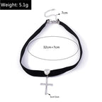 Aihua Gothic Crystsal Cross Pendant Black Velvet Necklace for Women Elegant Pearl Heart Choker Necklace Statement Jewelry