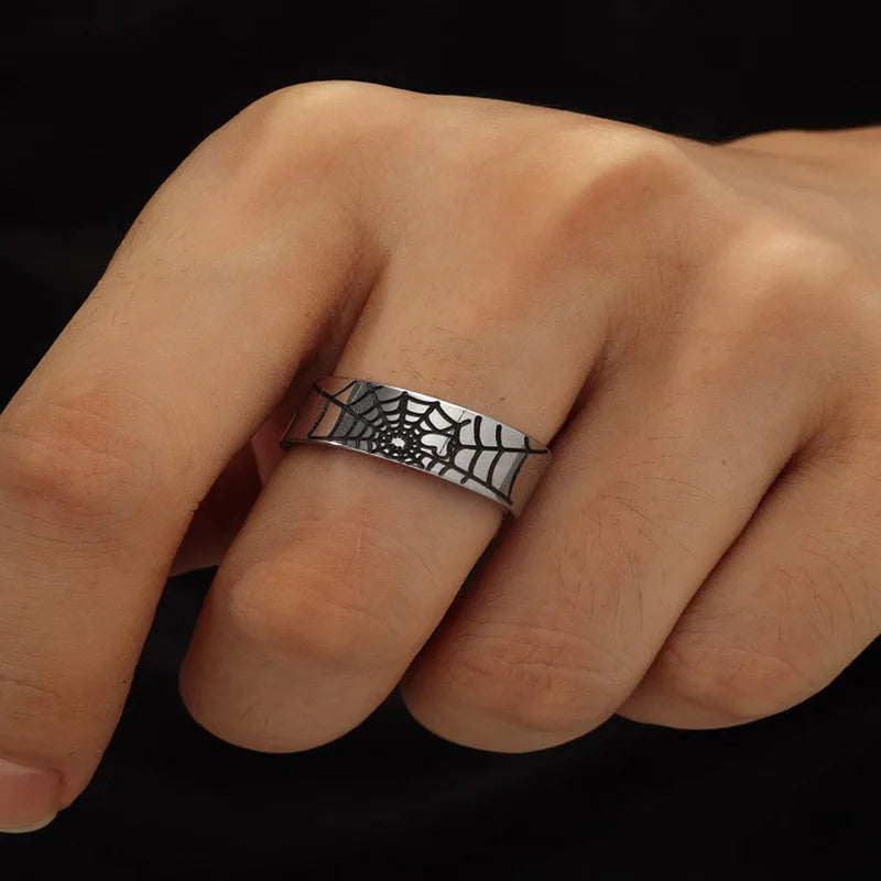 Men' Rings Homme Titanium Steel Ring For Men Spider's Web Oil Drop Punk Ring Fashion Jewelry Accessories Gift Wholesale