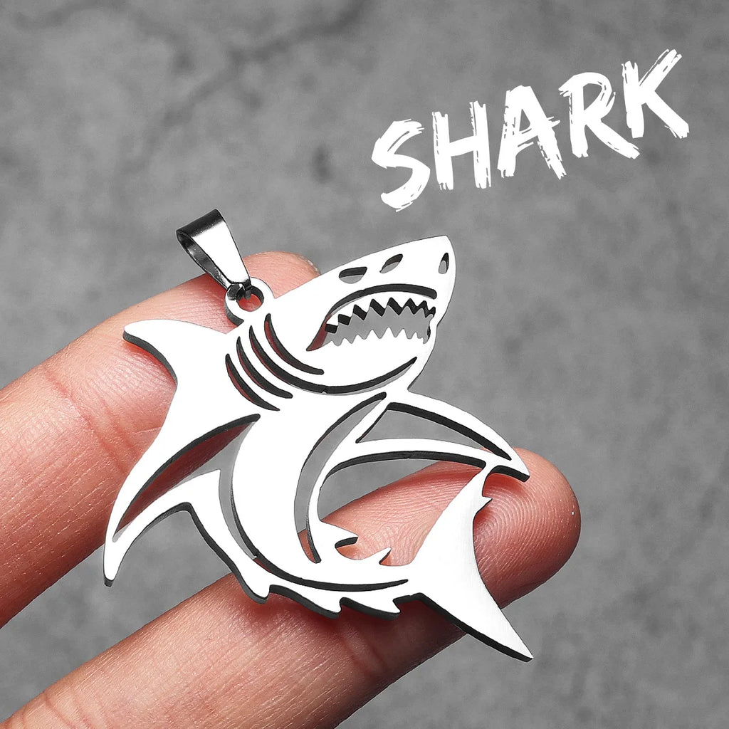 Great White Shark Hollow Men Necklaces Stainless Steel Pendant Sweater Chain Women Punk Fashion Jewelry Accessories