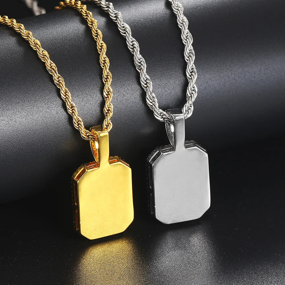 Iced Out Rope Pendant Necklace Stainless Steel