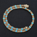 Cuban Iced Out Gold Necklace Blue Opal CZ