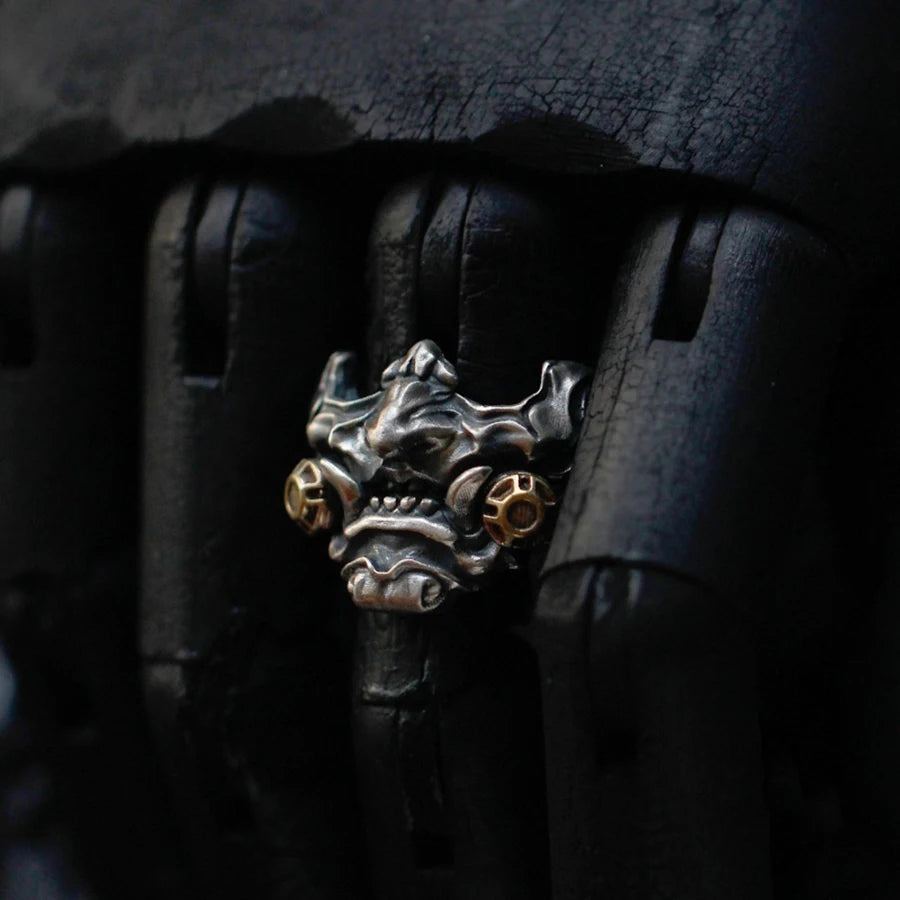 Cyberpunk Mask Statement Ring — Stainless Steel