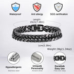 Vintage Men's Chunky Chain Bracelets,8/10/12mm Retro Grey Stainless Steel Cuban Chain Wristband,Rock Punk Classic