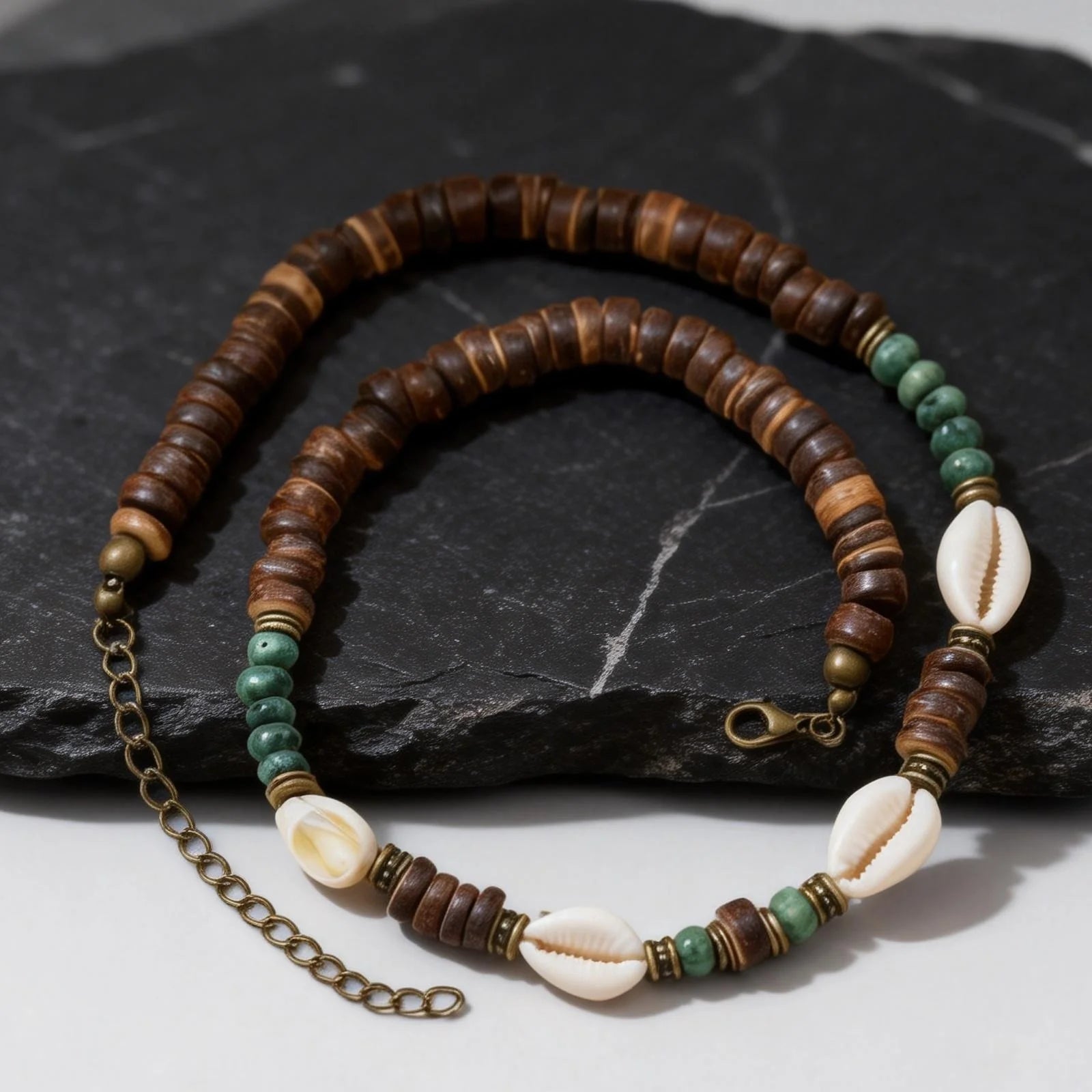 Coconut Shell Beaded Surfer Necklace