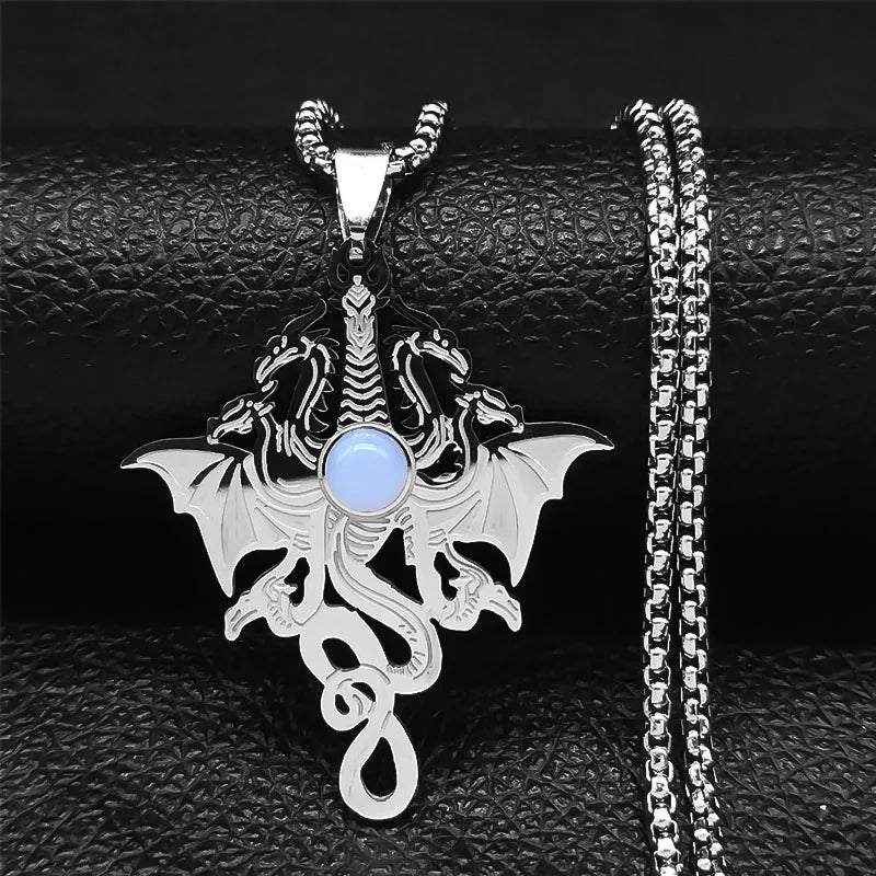 Viking Dragon Stainless Steel Pendant Necklace