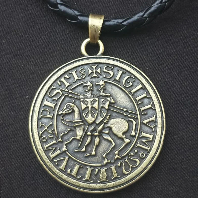 Vintage Viking Knights Templar Cross Pendant Necklace for Men Greek Latin Necklaces Leather Chain Male Jewelry