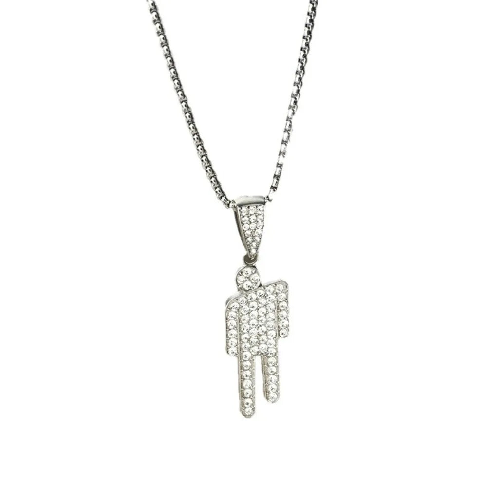 Tilt Head Person Zircon Pendant — Stainless Steel