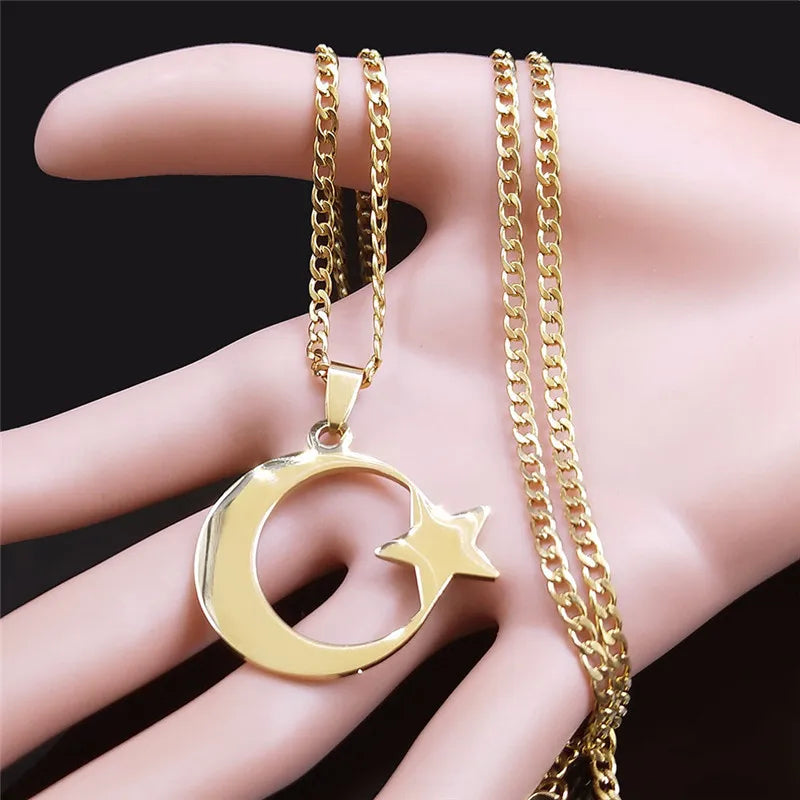 Star Moon Steel Pendant Turkish Necklace Men