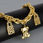 Diana Baby Link Chain Copper Gold Color Bear and Lock Bracelets for Women Wholesale Retail Fashion Jewelry Party