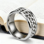 Rotatable Chain Spinner Fidget Ring Black Gold — Stainless Steel