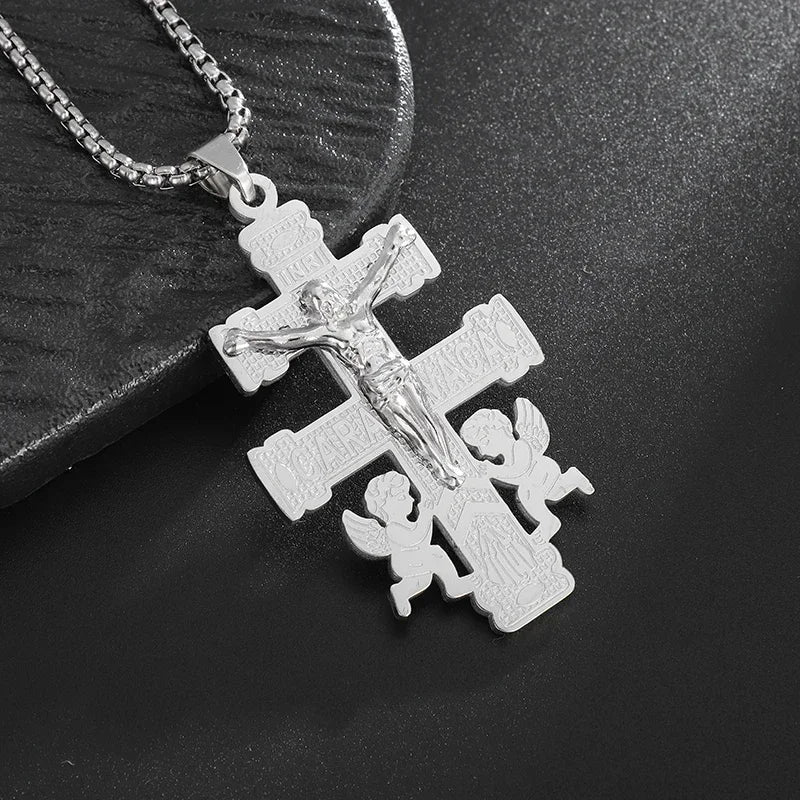 Jesus Christ Cross Mens Necklace Gold Color Cross Religious Pendant Necklace Accessory Chain Accessories