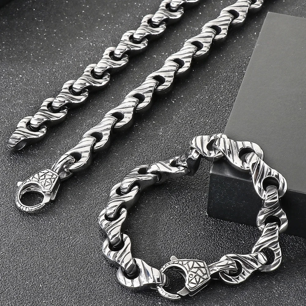 Vintage Solid Stainless Steel Handcuffs Style Link Chain Man Bracelet Necklace for Men Punk Rock Jewelry Accessory 1