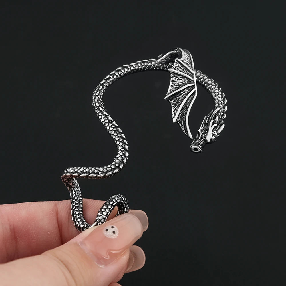 Dragon Steel Earrings Vintage Winged Punk Cuff