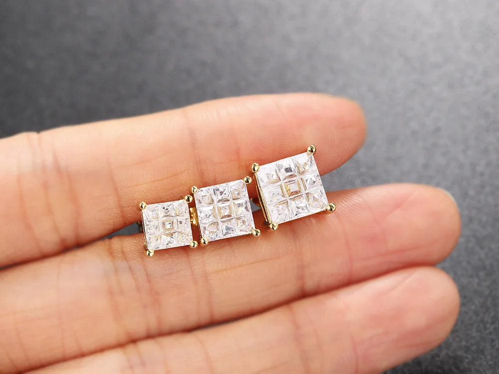Gold Iced Out Square Zirconia Earrings Statement