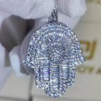 Iced Out Hamsa Hand of Fatima Pendant Necklace — Copper Alloy