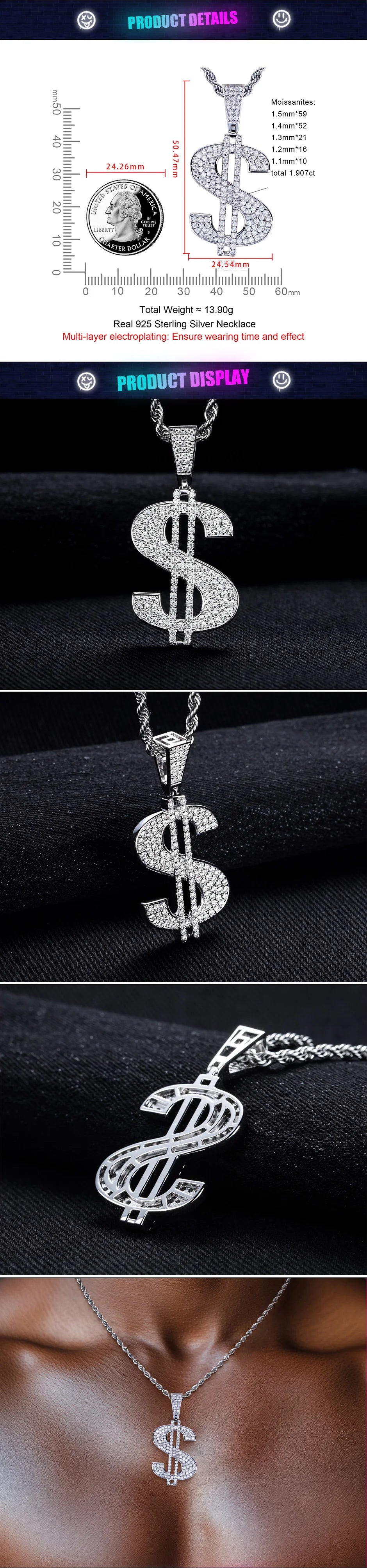 Iced Out Dollar Pendant — 925 Silver