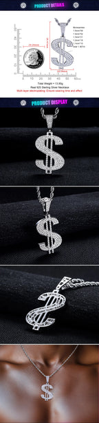 Iced Out Dollar Pendant — 925 Silver