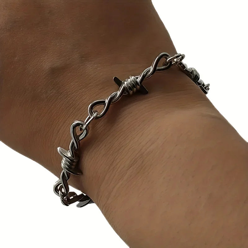 Unique, Stylish Men's Black Thorn Steel Color Hip-Hop Gothic Bracelet