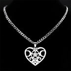 Wicca Heart Pentagram Pendant — Stainless