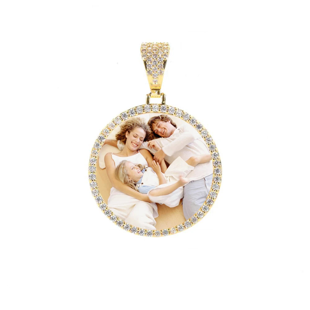 Iced Out Photo Pendant Necklace 35MM Circle