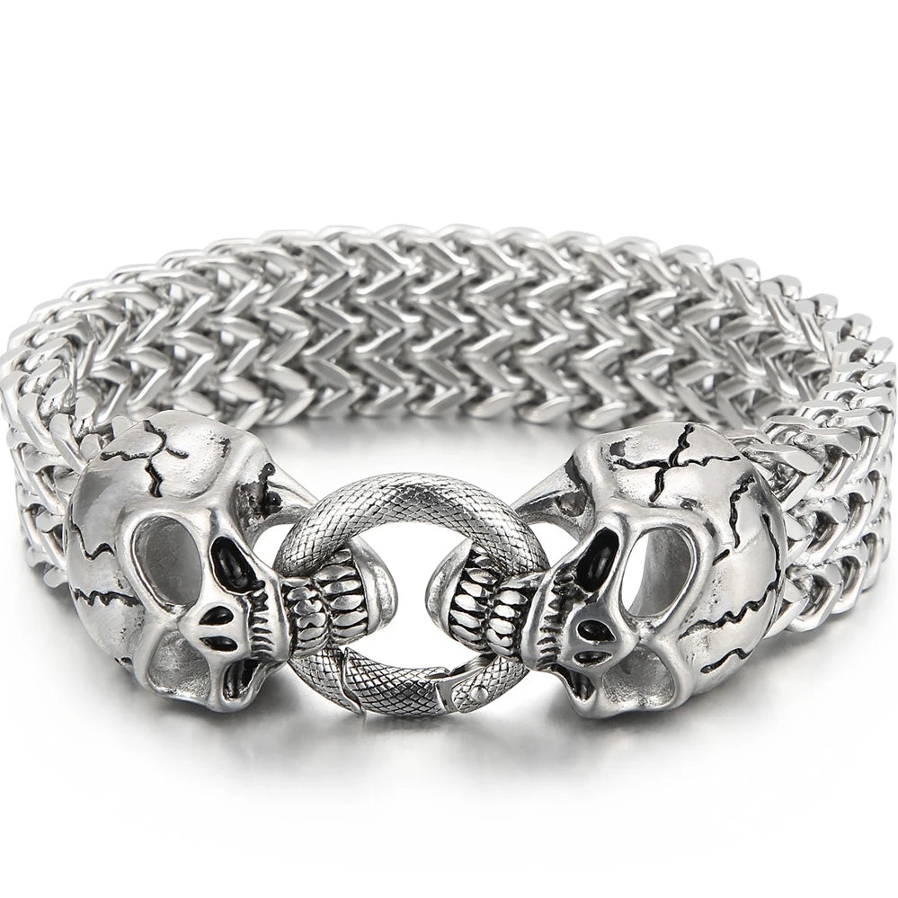 Massive Lion Skull Head Bracelet for Man Stainless Steel 18MM Wide Square Franco Chain Men's Bracelets Animal Wrist