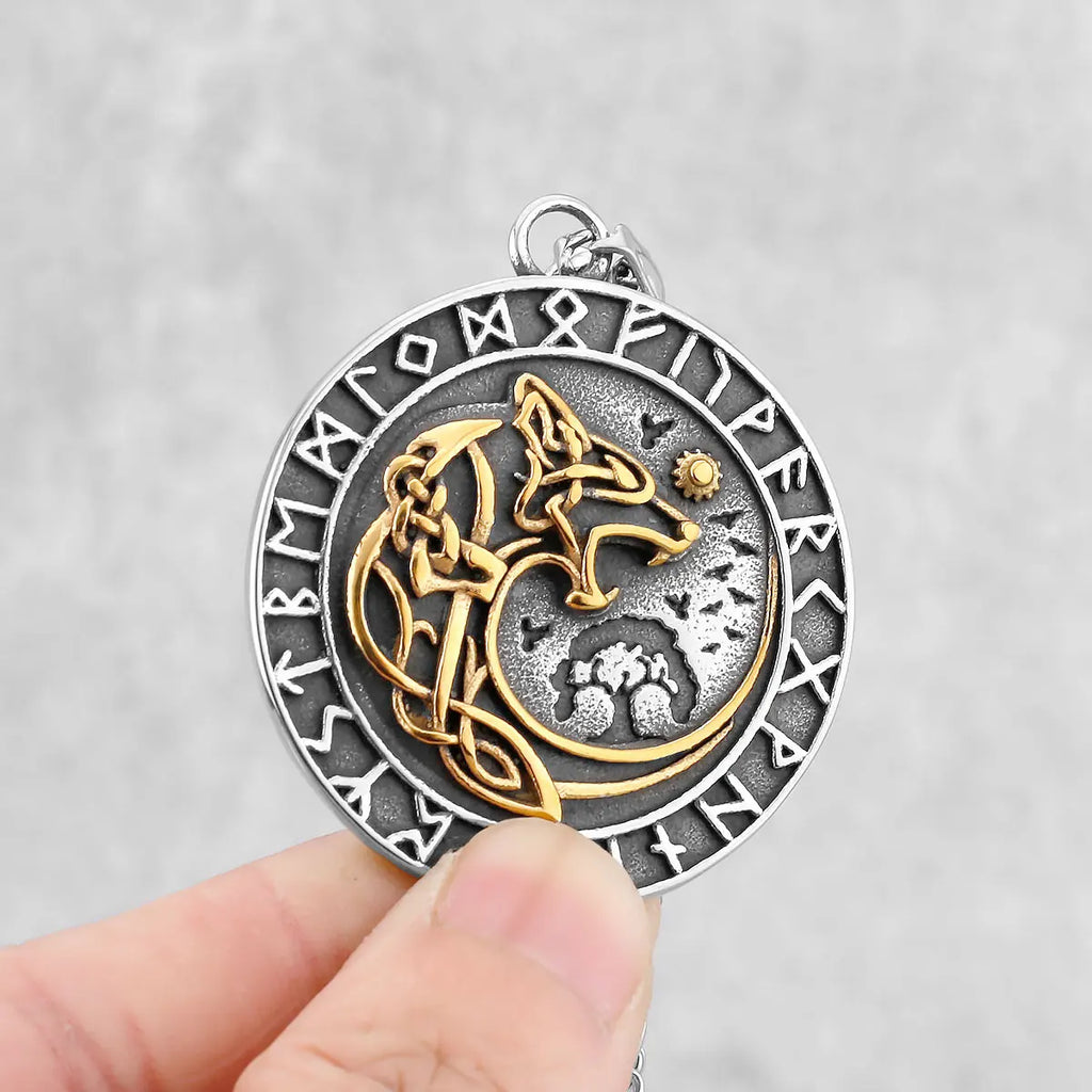 Norse Mythology Viking Wolf Necklaces Men Stainless Steel Viking Runes Vegvisir Amulet Pendant Scandinavian Vintage