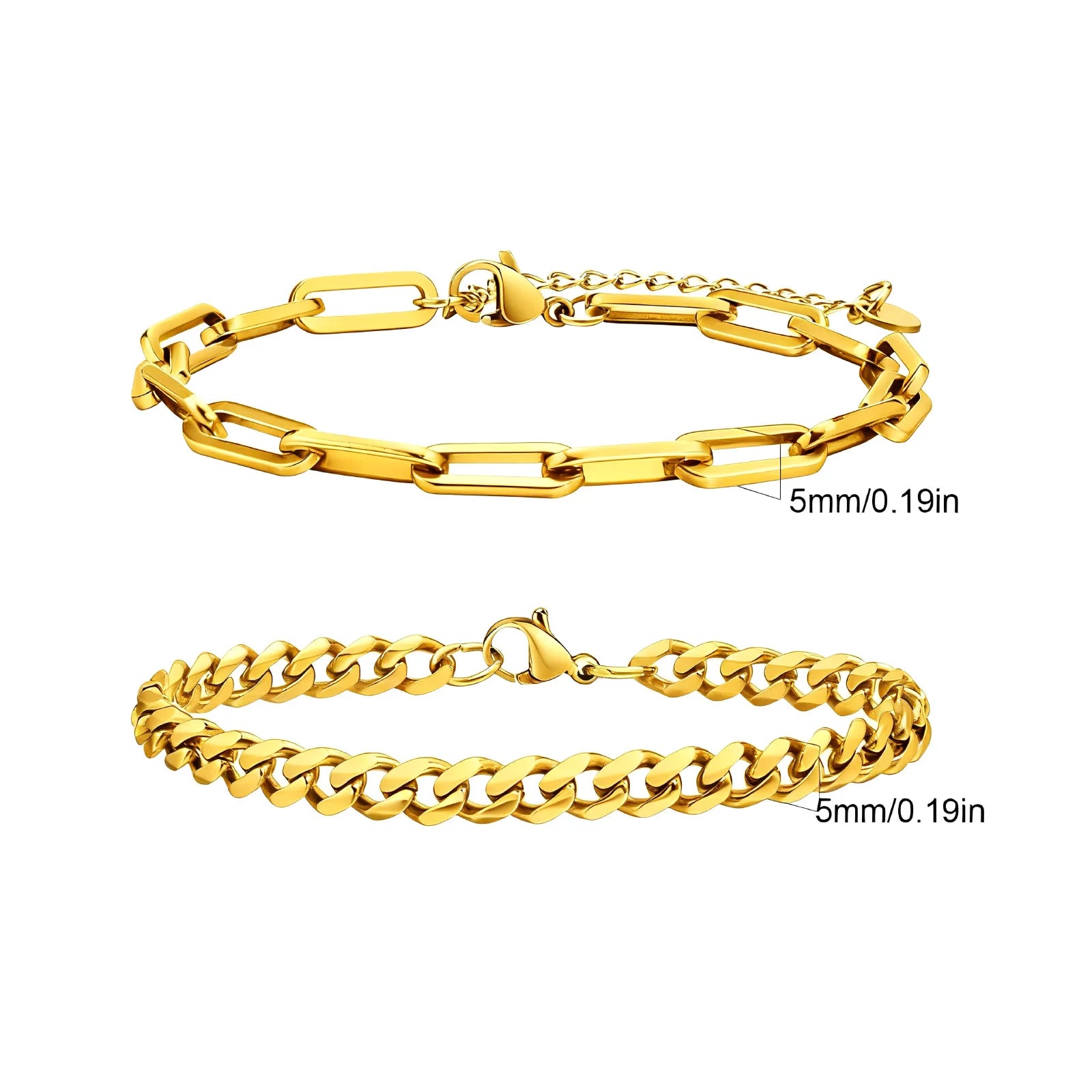 Rope Cuban Chain Bracelet 2pcs — Two-Tone