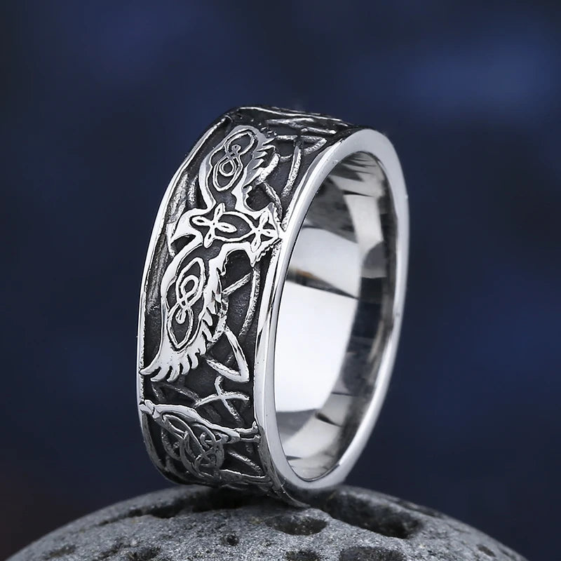 Fashion Good Polished Personality 2023 New 316L Stainless Steel Viking Birds Ring For Man Women Animal Jewelry For Teens