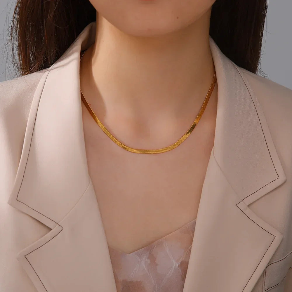 Gold Herringbone Snake Chain Necklace 5mm — Stainless Steel