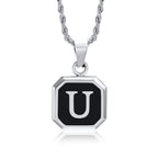 Initials Necklaces for Men Women,A-Z 26 Letters Black Square Stainless Steel Pendant Collar,45-60CM Twisted Rope Chain