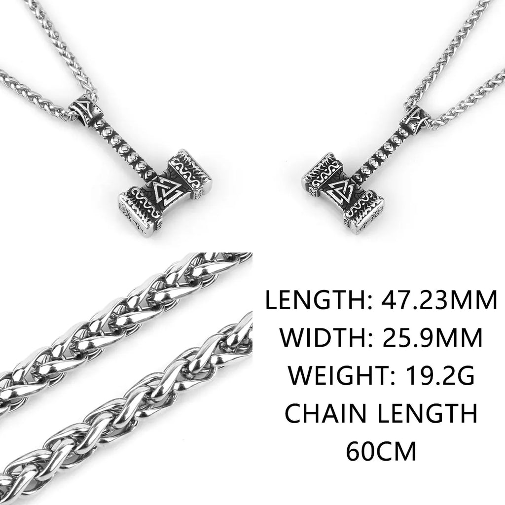 Nordic 316L Stainless Steel Thor's Hammer Pendant Necklace Men and Women Simple Creative Punk Amulet Necklace Jewelry
