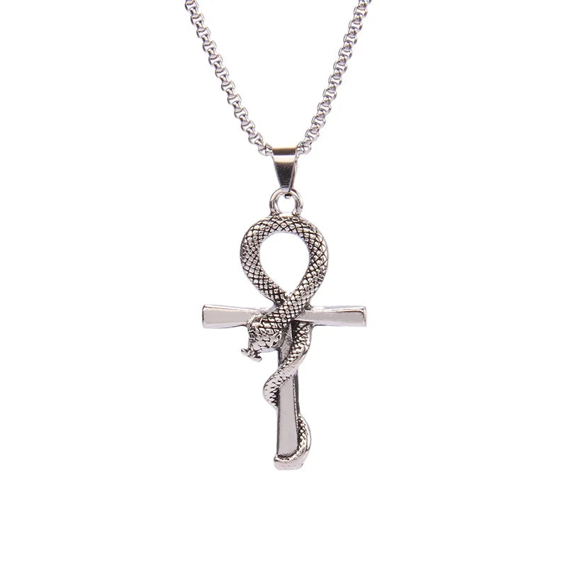 Cross Snake Steel Pendant