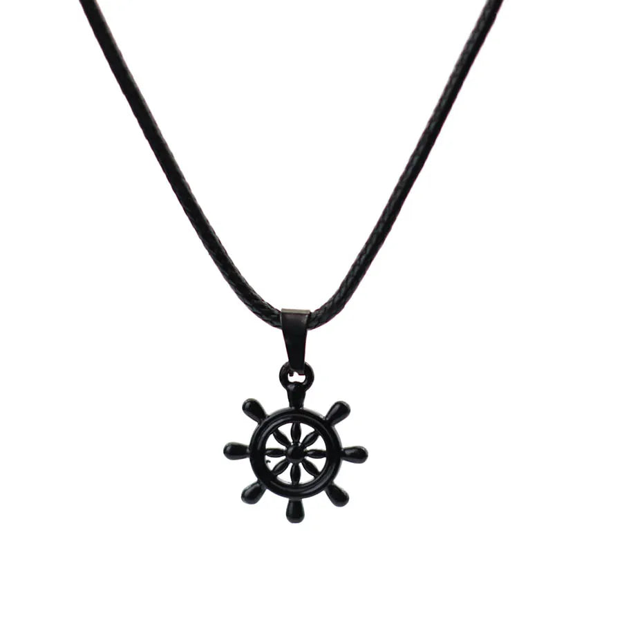 Marine Series Anchor Rudder Pendant Necklace Men Durable Wax Thread 24Inches Long Neck Jewelry Outdoor Surfing Beach