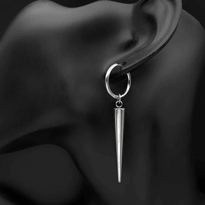 Gothic Silver Color Rivet Drop Earrings for Women Men Punk Hip Hop Metal Geometric Cone Pendant Earrings Y2K Party