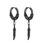 Feather Dangle Huggie Hoop Earrings for Men — Stainless Steel