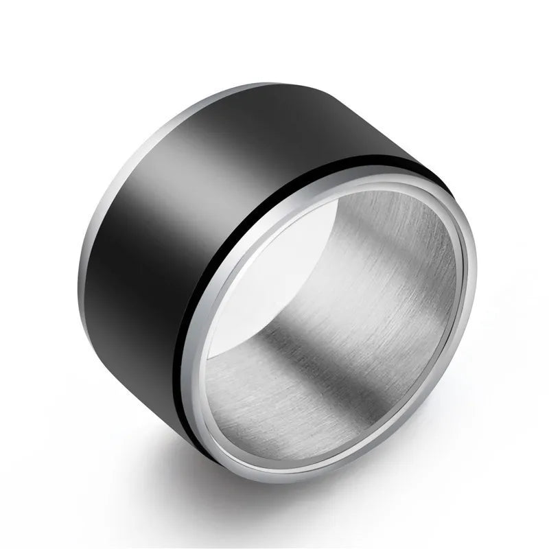 Black Silver Spinner Ring Stainless Steel Anti-Stress