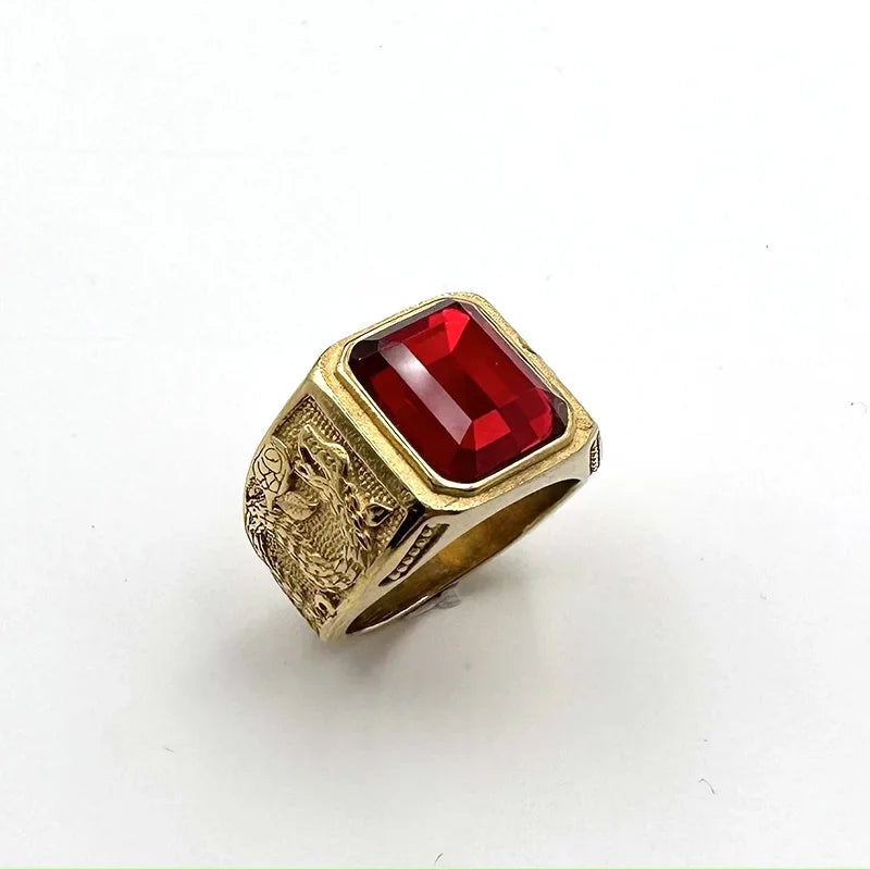 Viking Black Stone Vintage 316L Stainless Steel Ring Snake Pattern Gold Color Unisex Punk Gift For Men Classic Jewelry